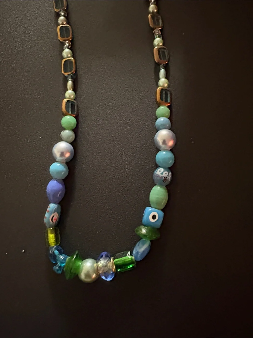 Handcrafted Blue & Green Beaded Necklace - Women Jewelry